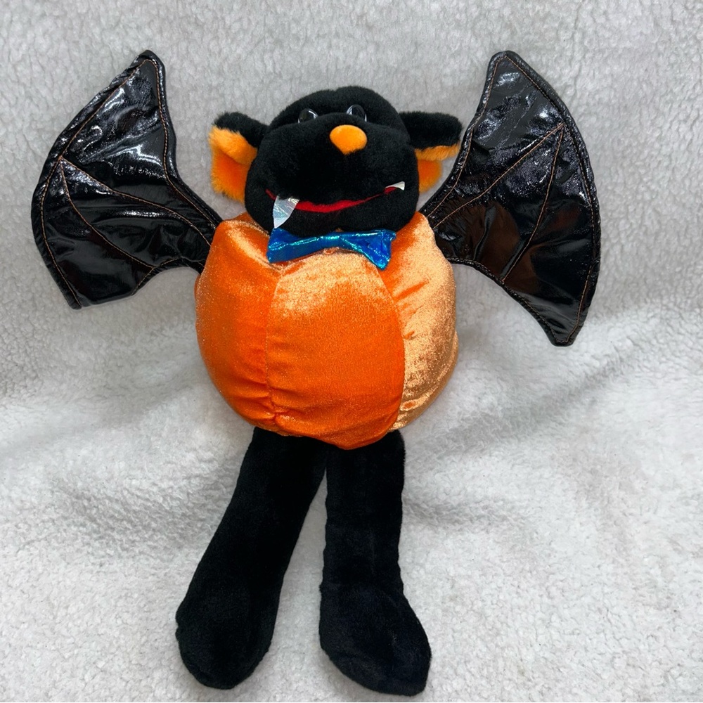 Pachinko Palace vampire bat pumpkin plush halloween decor 16" blue tie vintage